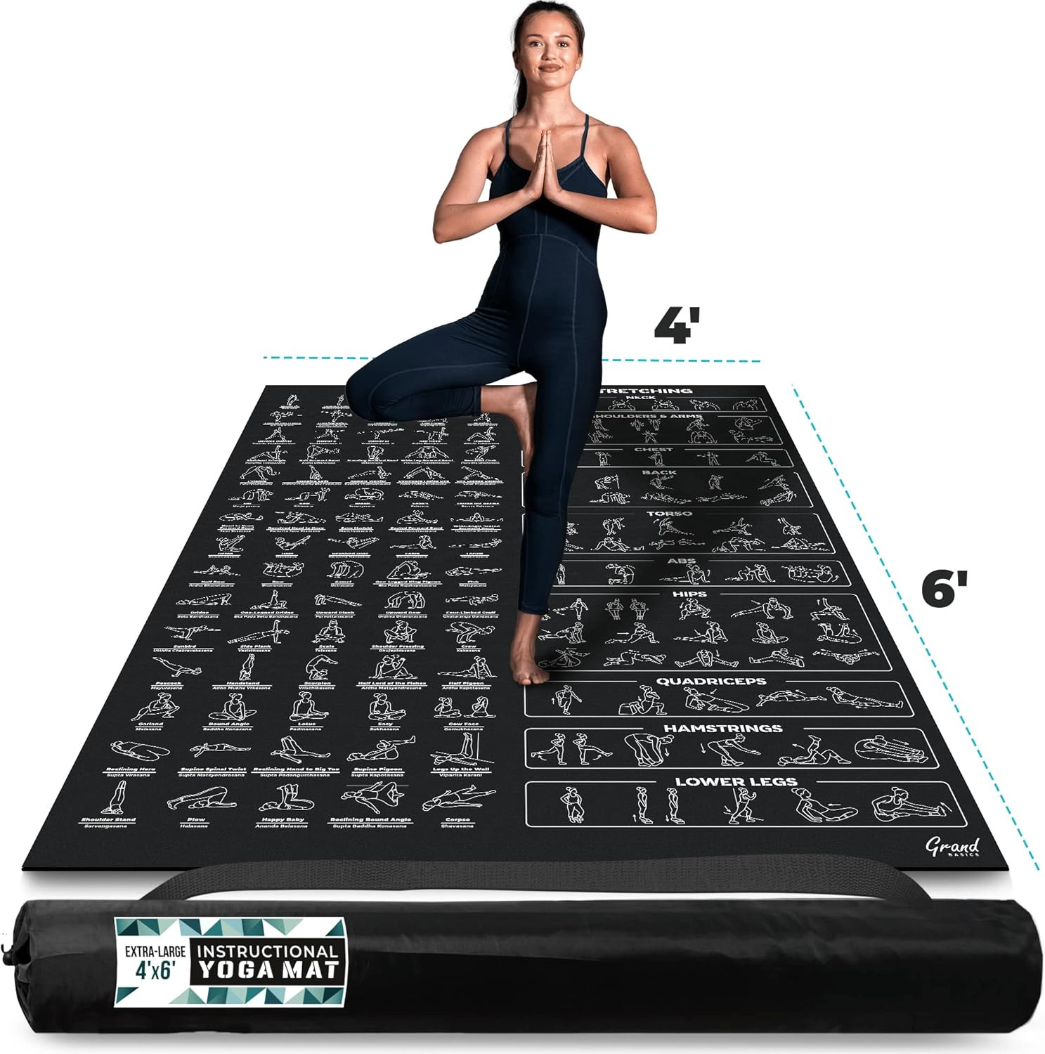 Extra-Large Non-Slip Yoga Mat with 150 Illustrated Poses – 3X Bigger!