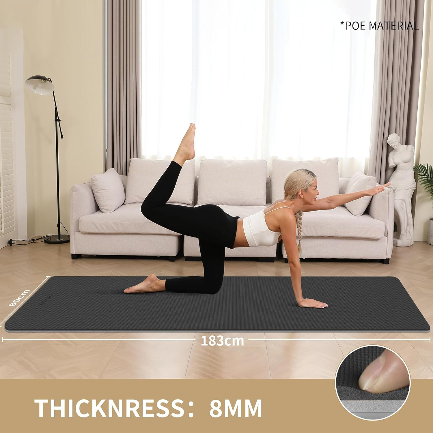 Extra Thick 8mm Non-Slip Yoga Mat with Carrying Strap – 72″x28″ Dual Color