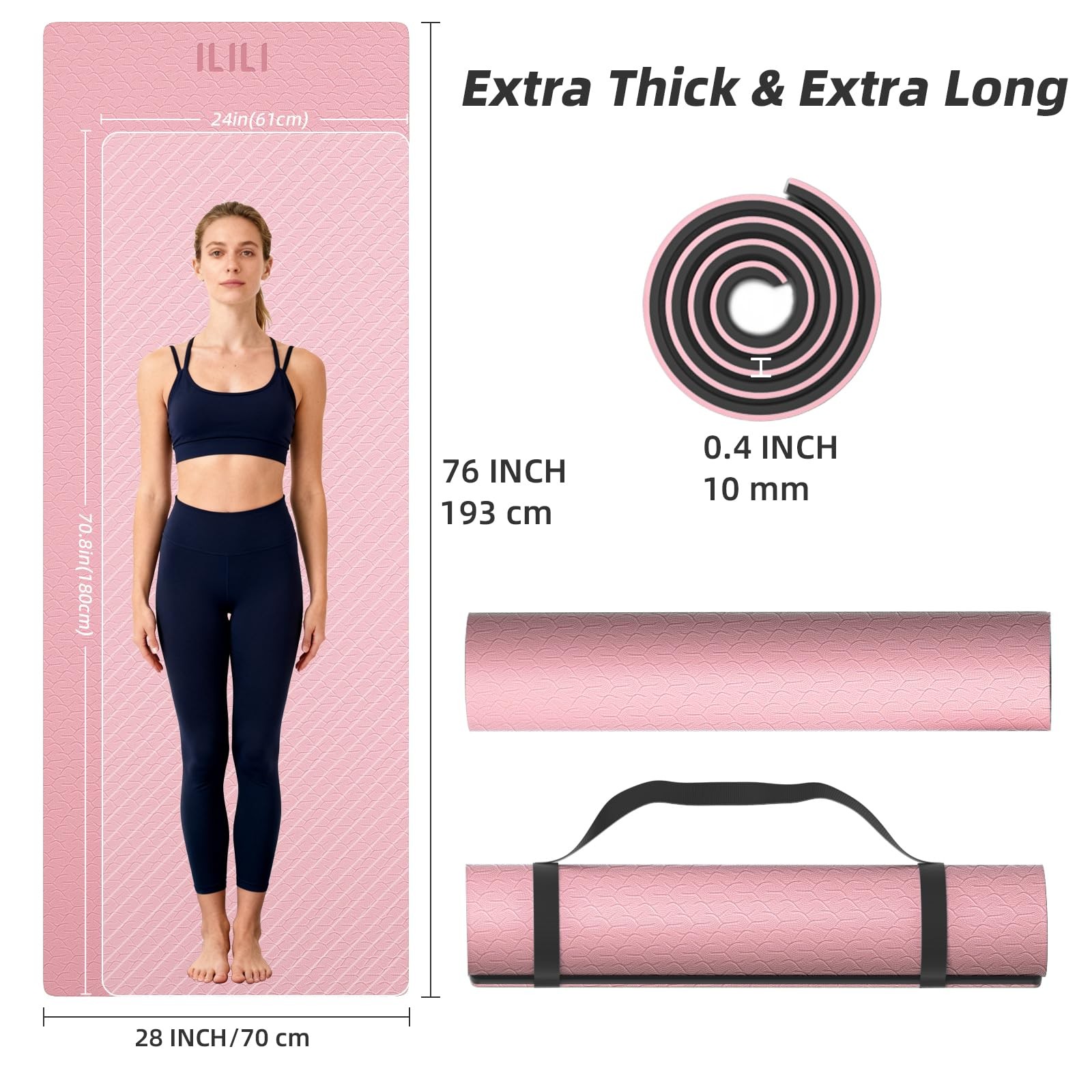 Yoga Mat 10mm Extra Thick and 193cm Extra Long, 76×28×0.4 Inch, Double Color …