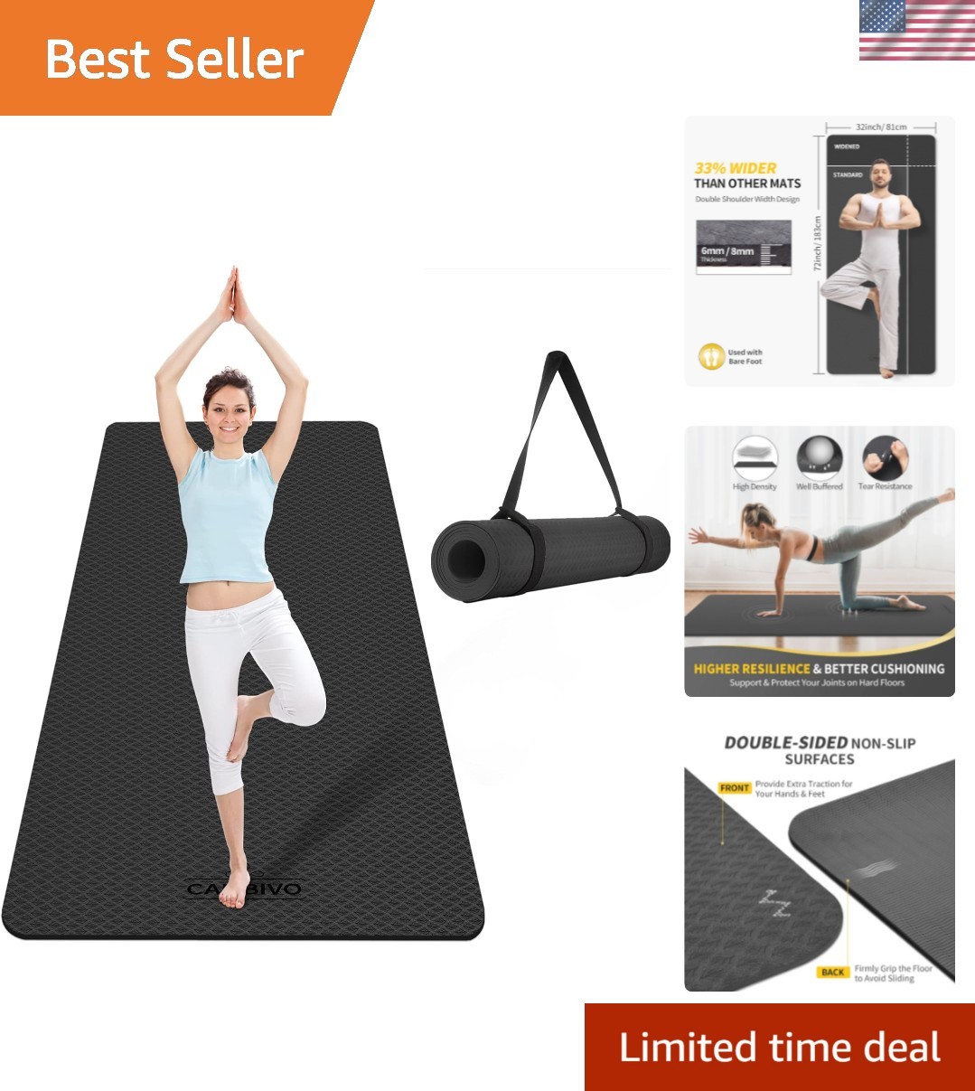 Extra Wide 72″ x 32″ TPE Yoga Mat – Non-Slip, Cushioned for Ultimate Comfort