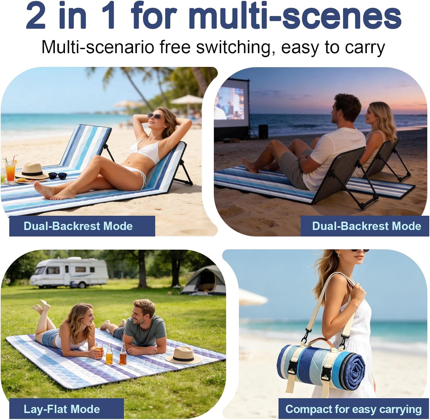 2 in 1 Backrest Chair Picnic Blanket,Light Weight Camping Outdoor Foldable Lazy