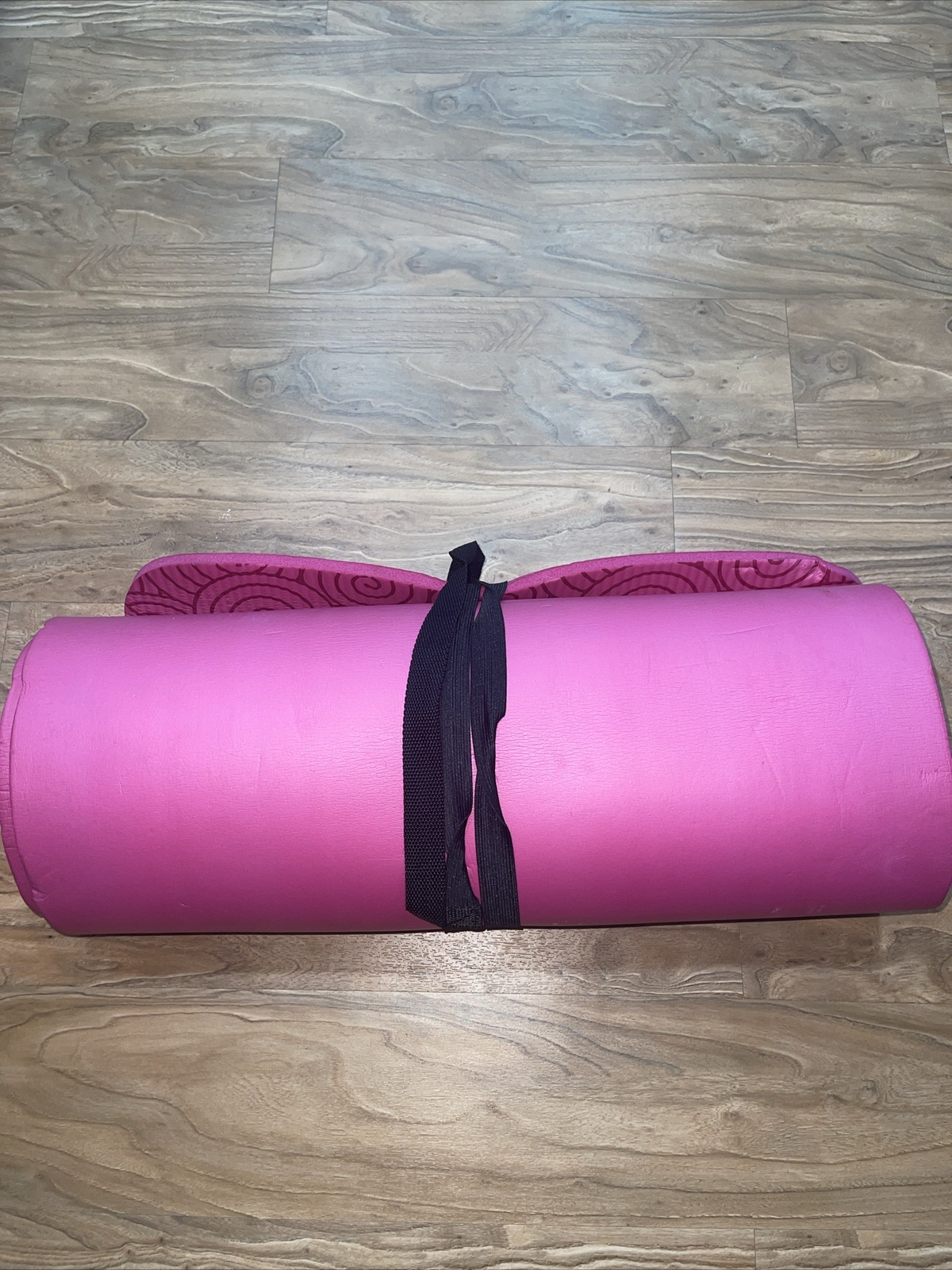 Thick Yoga Exercise Yoga Mat – Pink (1” Thick) With Straps