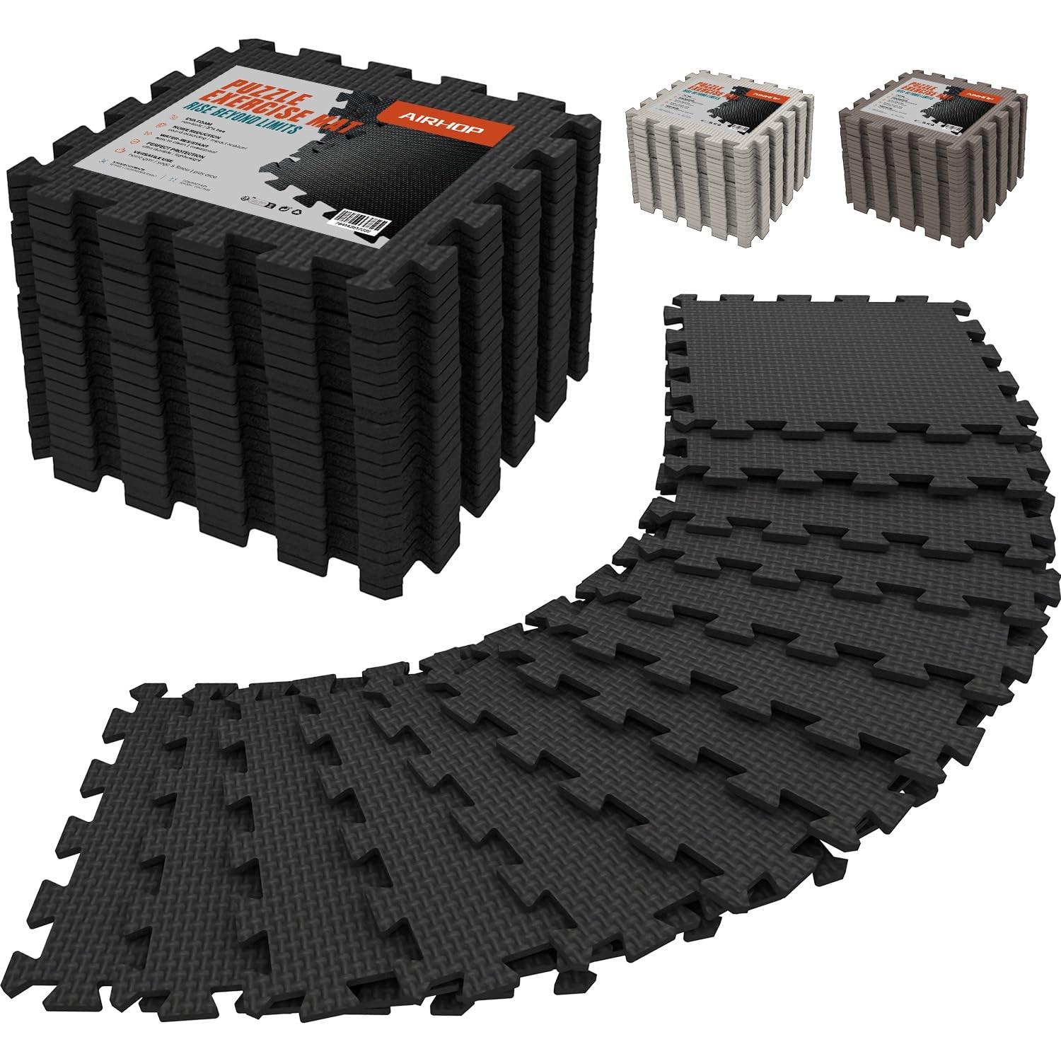 AIRHOP 18 Tiles Gym Floor Mat, EVA Foam Black | 18 |1.67m²,
