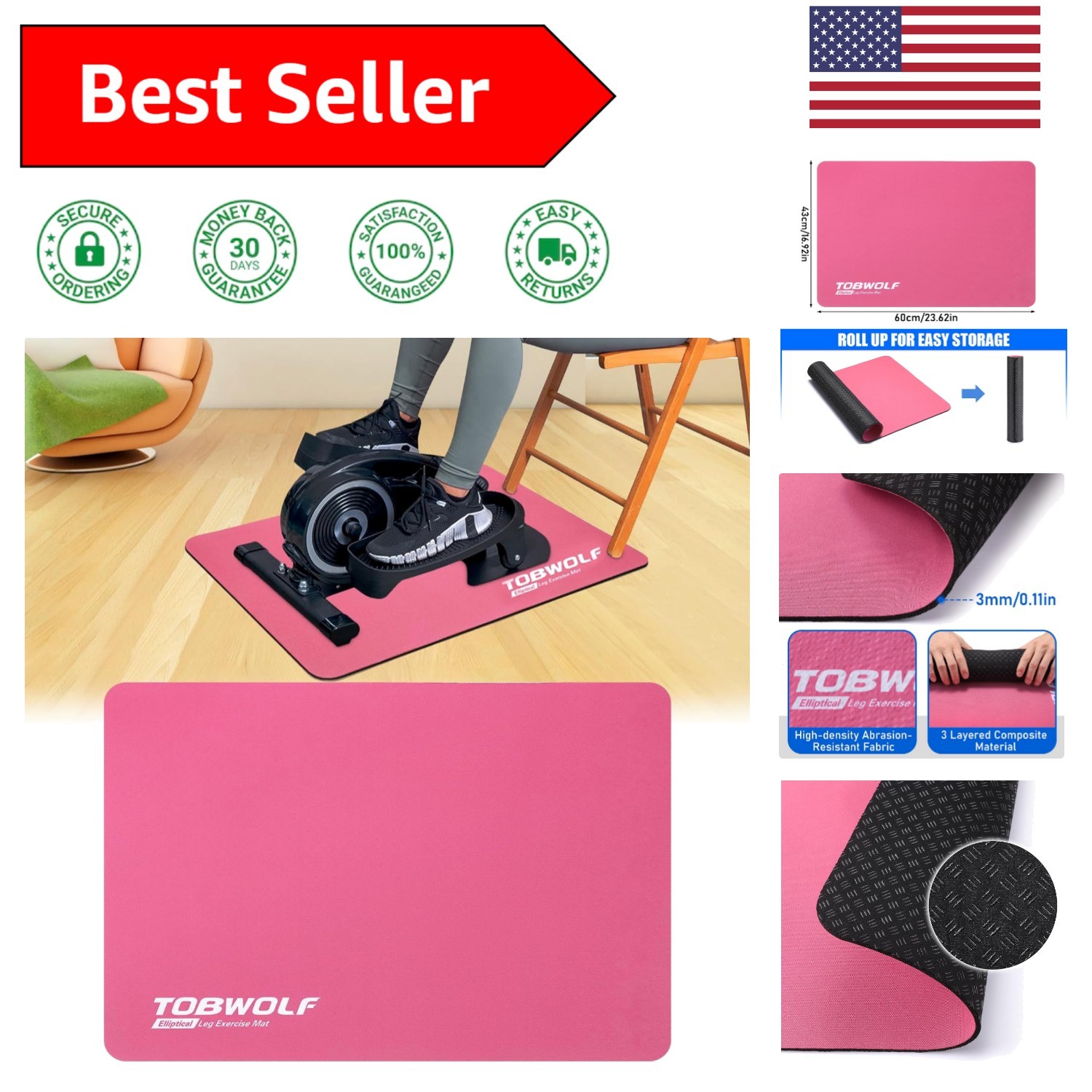 Stability-Enhancing Non-Slip Mat for Electric Seated Foot Pedal Exerciser, 23.6″