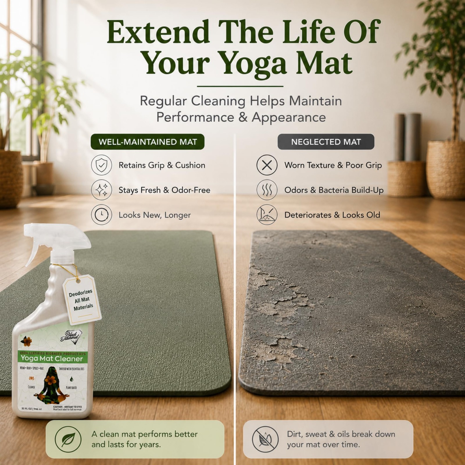 Yoga Mat Spray Cleaner: USDA Certified BIOBASED- Essential Oils, Safe for All…