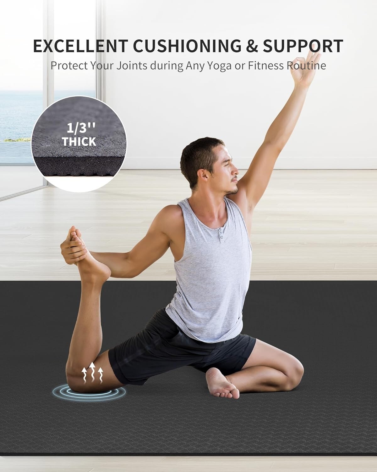 Large Yoga Mat – Extra Wide Workout Mat for Men and Women – 6’x 4′ – Black