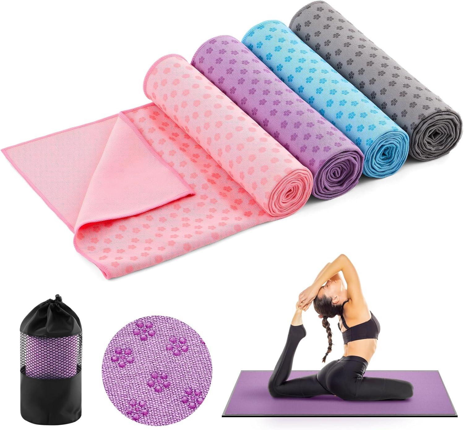 toallas de microfibra para yoga tapete antideslizante super absorbente juego 4pz