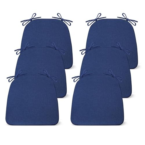 Set of 6 Chair Cushions for Dining Chairs – Non-Slip – Navy Blue – 6 Pack