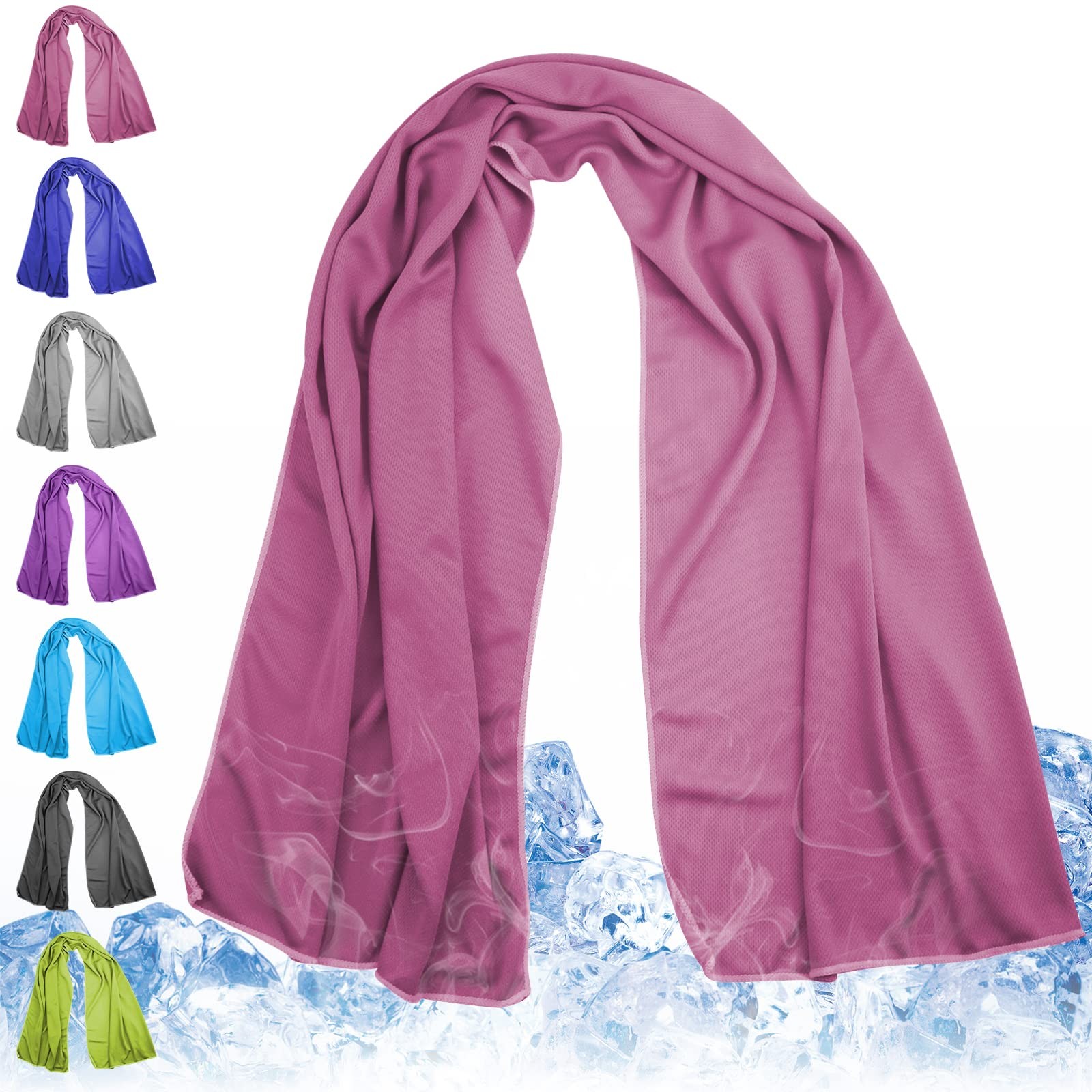 Meiyante Ice & Sweat Towels, 43.3″ x 15.7″ – Cooling 43.3″X15.7″, Rose-pink