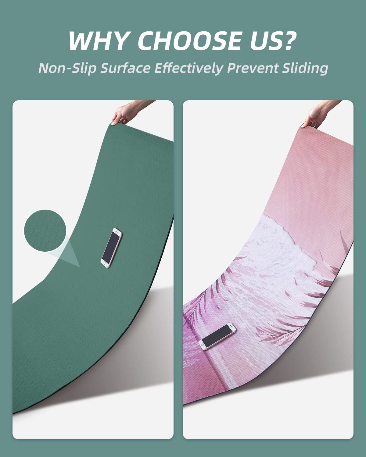 COOLMOON Yoga Mat Non Slip, Anti-Tear 1/4 Thick TPE Mats for HE-GREEN