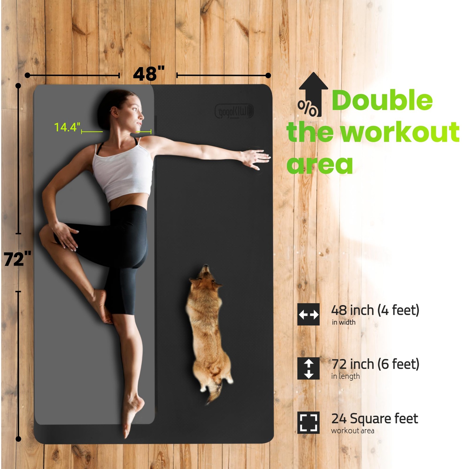 Large Yoga Mat (6’x4′) Extra Wide 1/4 Inch Thick Workout Mat for Home, Non Sl…