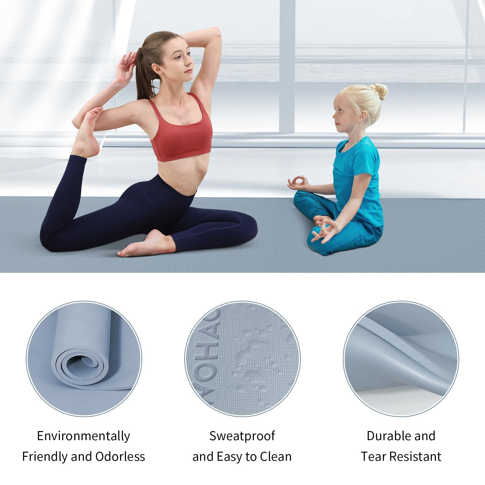 Extra Wide 8mm Yoga Mat 72″x31.5″ Non-Slip Exercise Mat, Thick Cushioning for Ho