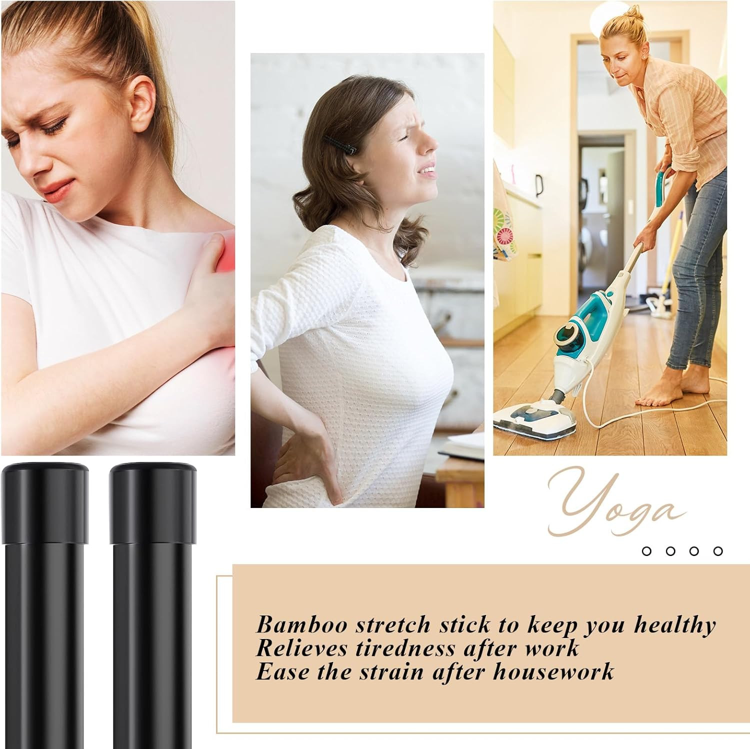 6/9 Pcs 5Ft Yoga Stick Bamboo Stretching Tool with Non-Slip Ends