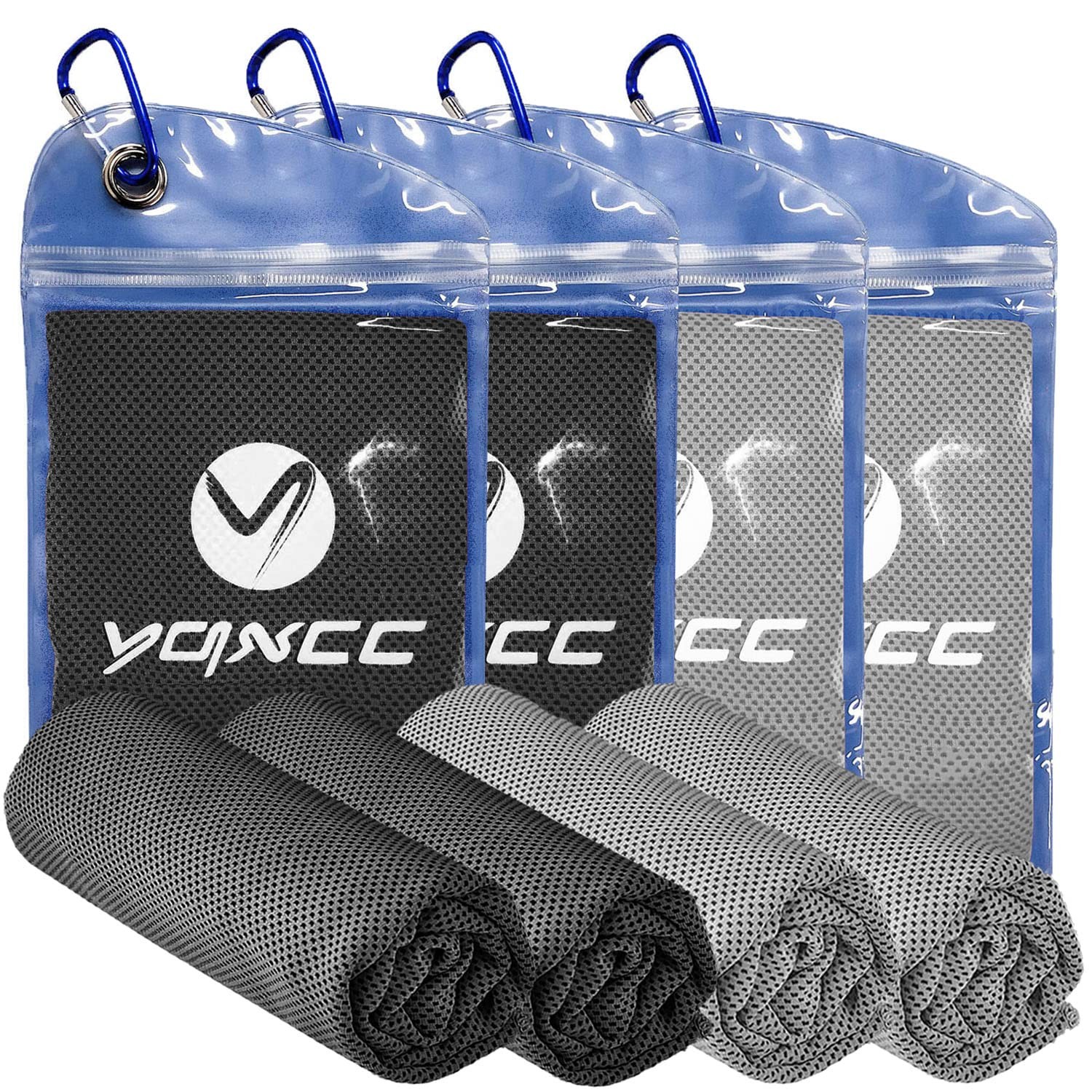 YQXCC 4 Pack Cooling Towels (47″x12″), Ice 47″x12″, Dark Gray*2/Light Gray*2