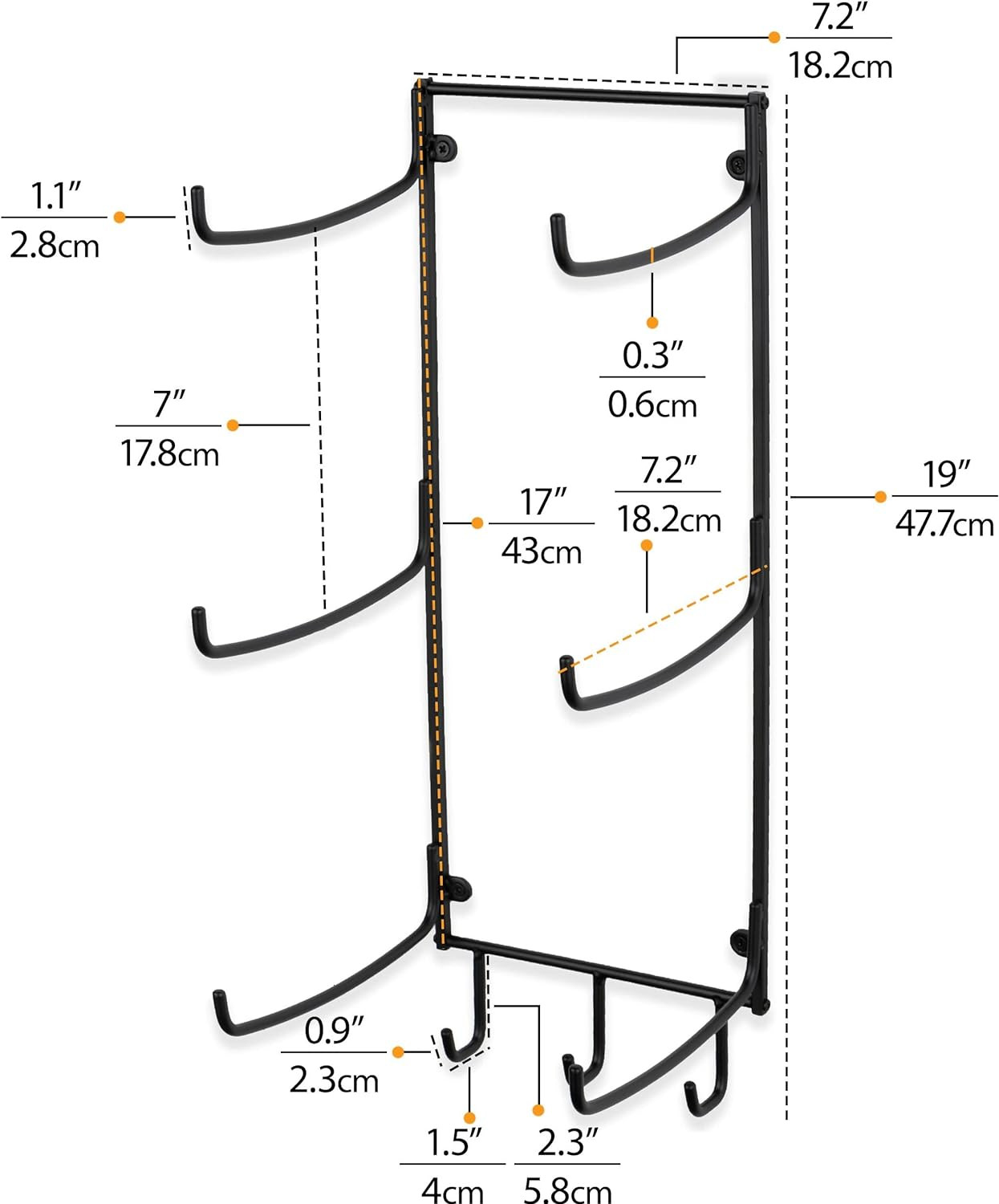 Guru Yoga Mat Holder Wall Mount with 3 Hooks for Hanging Yoga Strap, Resistance