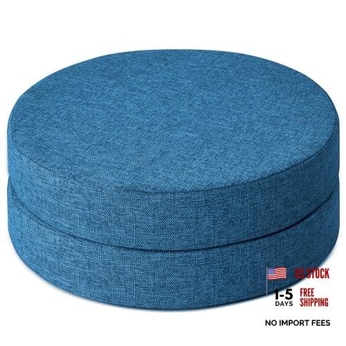 .5″ Thick Non Slip Round Chair Pad Set of 16″ | Machine-Washable Cover, 2 Blue
