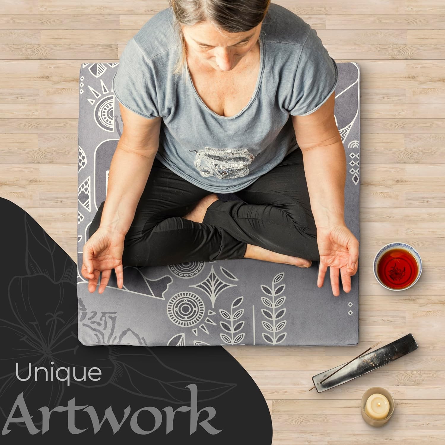 Royal Court Meditation Mat With Velvet Cover – 24″ x 24″ Square Zabuton Thick